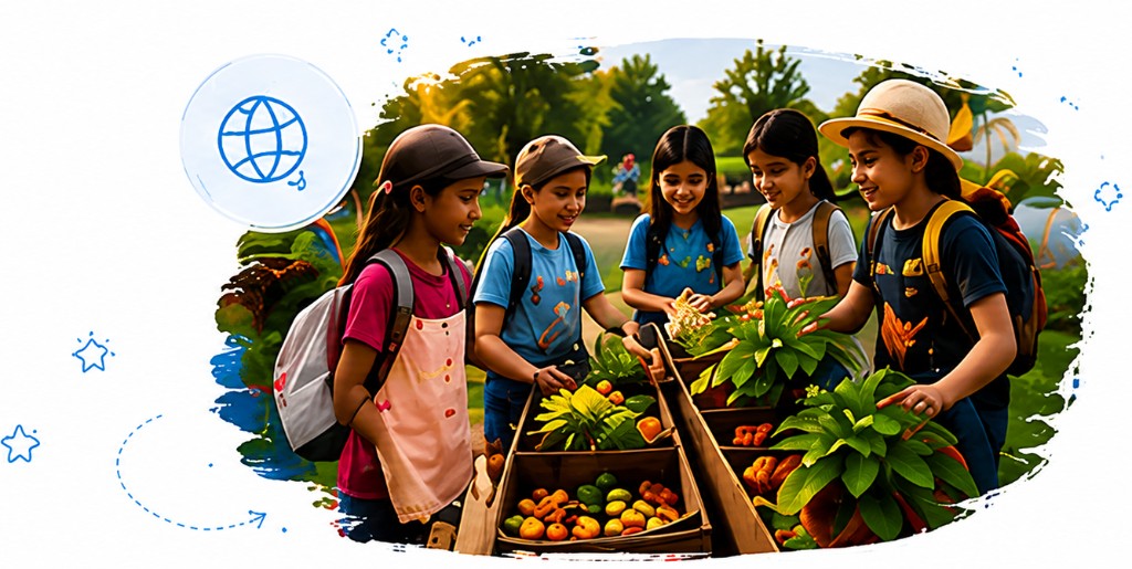 Children exploring outdoors and discovering their community together