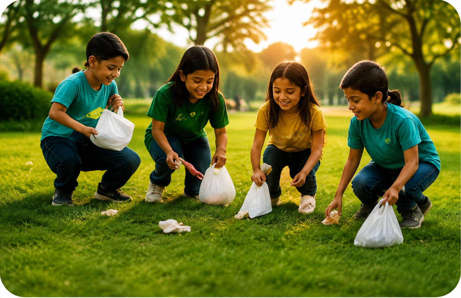 Children working together on a community project