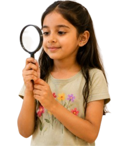 A girl exploring with a magnifying glass