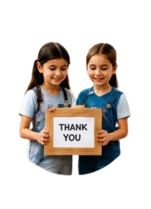 Two girls holding a thank you sign together
