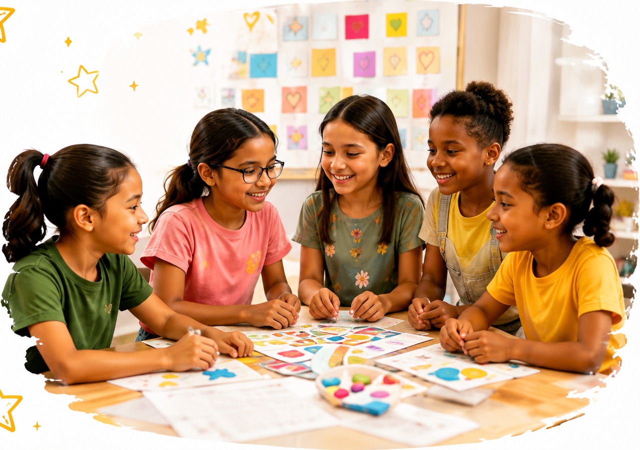 Children collaborating around a table