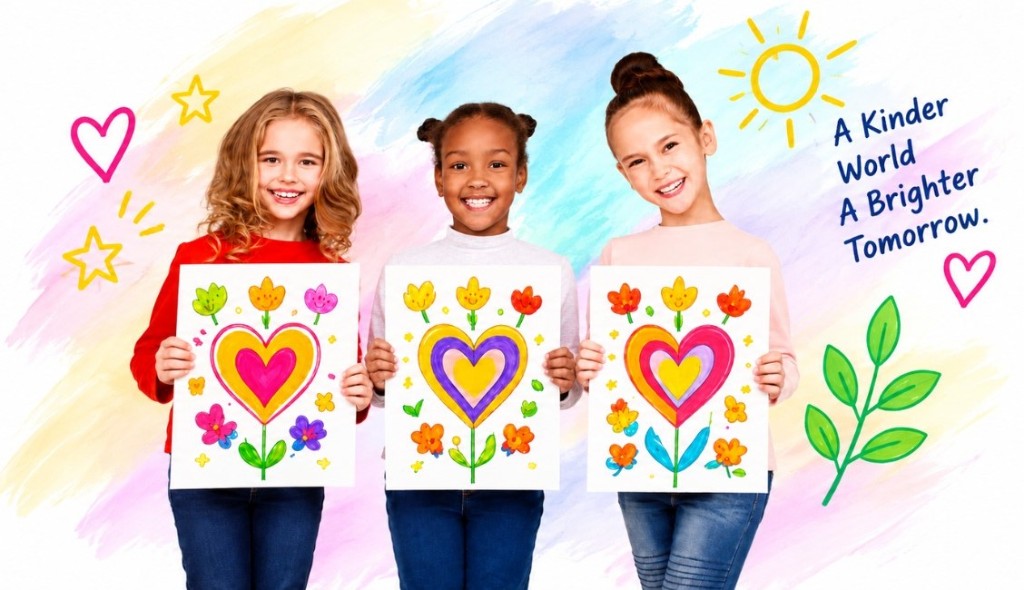Children painting a mural with the words Big Ideas Brighter Tomorrows