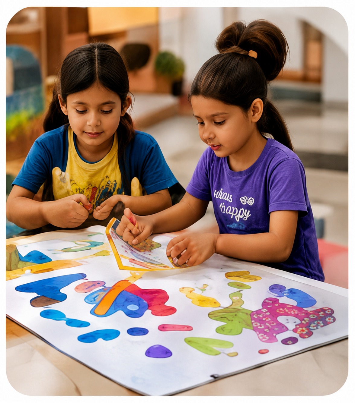 Children creating colorful art together